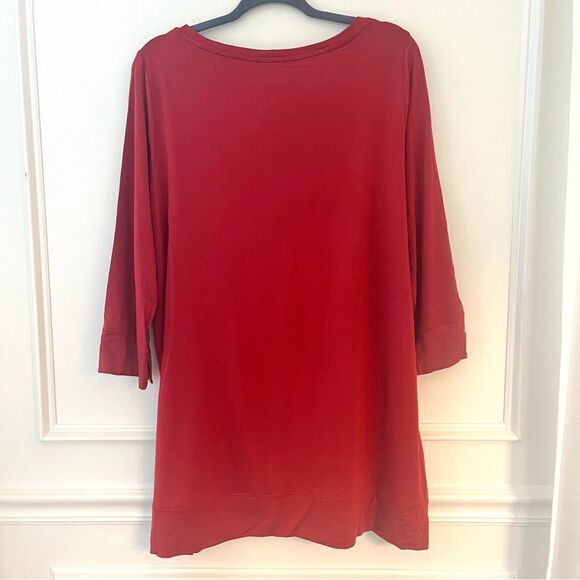 Eileen Fisher Jersey Knit 3/4 Sleeve Tunic Top, Size Large, DARK orange/Red NWT - Picture 2 of 8